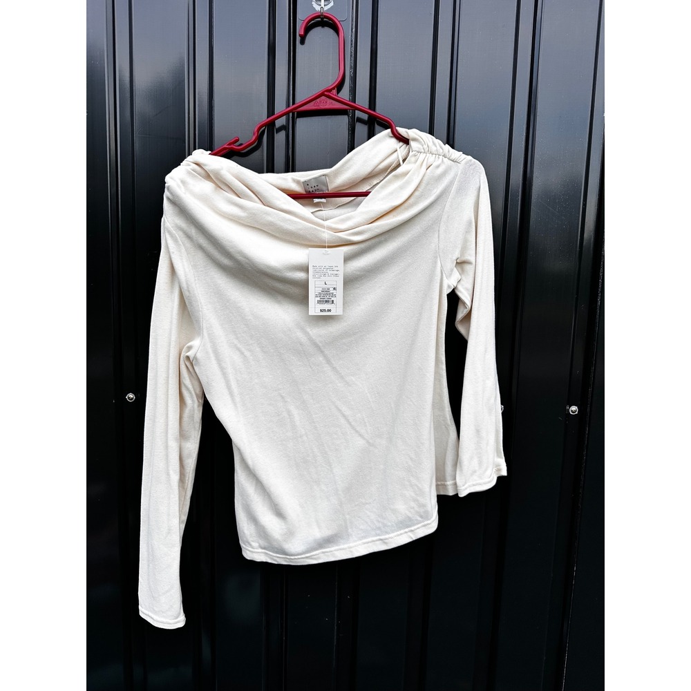 A New Day Womens Sand Cowl Neck Long Sleeve Asymmetrical Hem Top Size L NWT